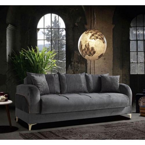 Graue Dreisitzer Couch Polster Möbel Couchen Stoff Sofas Textil mit Kissen