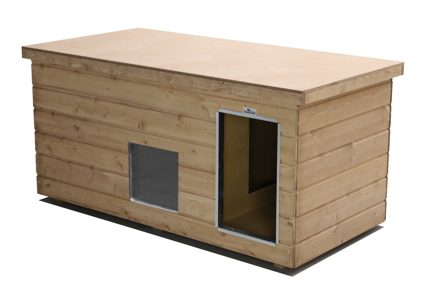 Original SAUERLAND Holz-Hundehütte mit Vorraum und Fenster, naturbelassen | Flac...