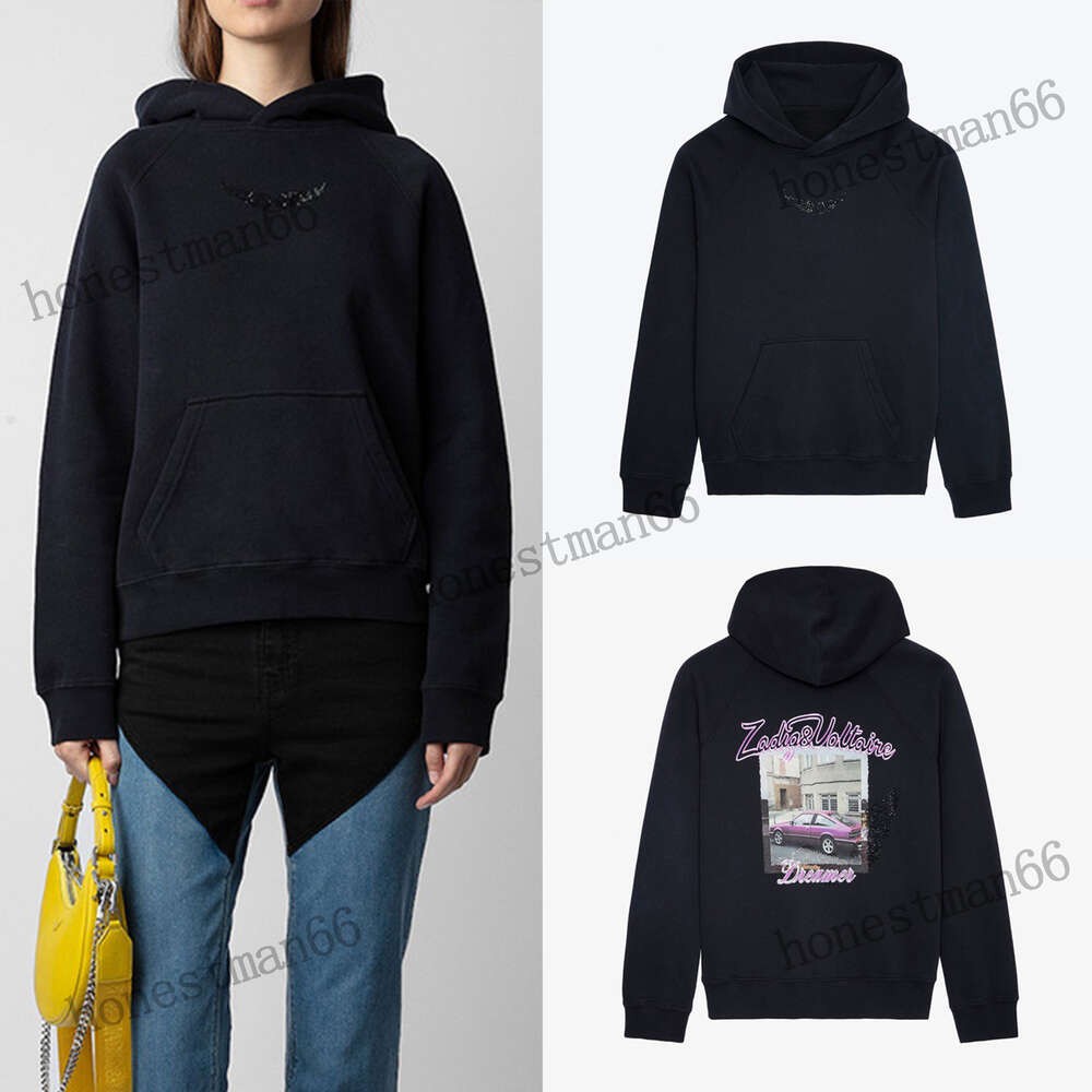 23AW Zadig Voltaire Designer Sweatshirt Classique Sweat à capuche Nouveau ZV Mode Sportshirt Style Lettre Imprimer Rétro Casual Polyvalent Femmes