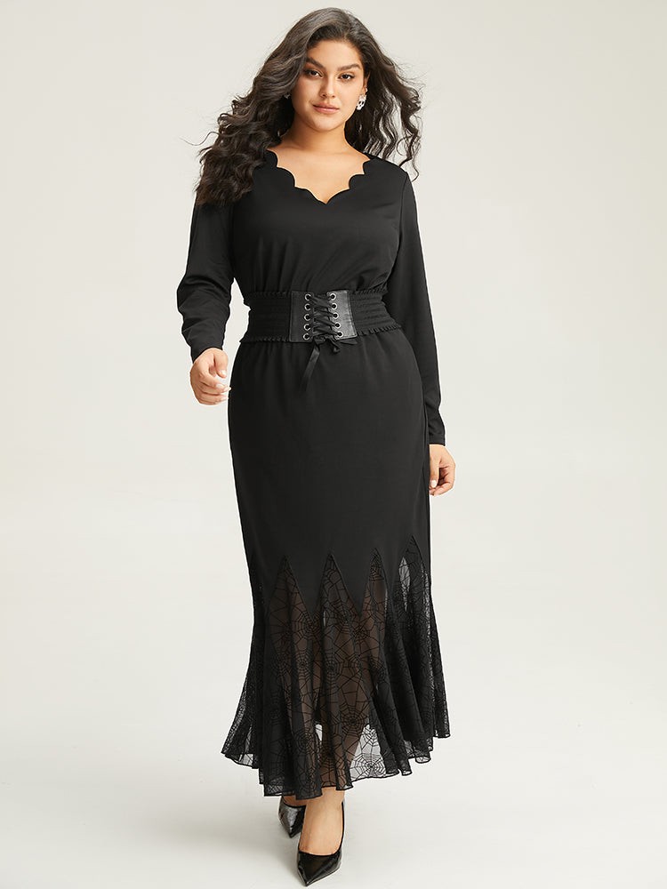 Plus Size Two-Piece Knit Tops | Solid Scalloped Trim Two-Piece Knit T-shirt | BloomChic