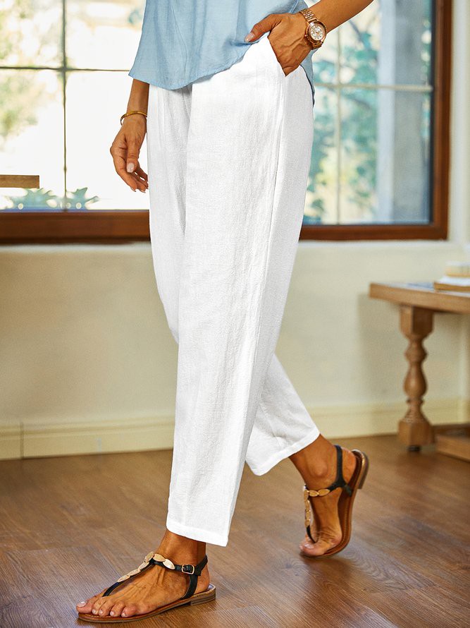 Lässig Alle Jahreszeiten Unifarben Mittler Täglich Mittlere Taille Slim Taper-Hose Lang H-Linie Hose für Damen