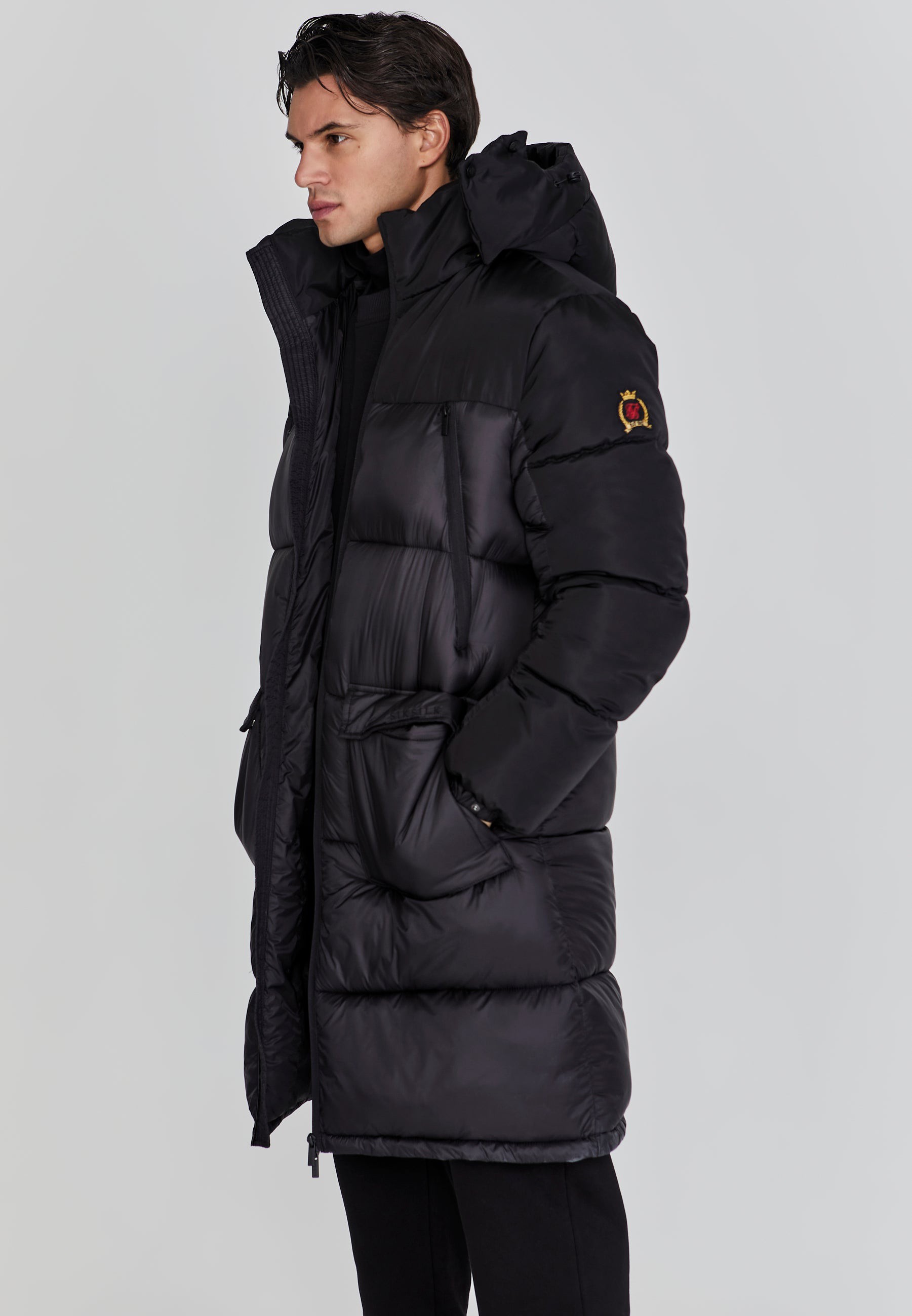 SikSilk Herren Schwarzer Daunenmantel XS