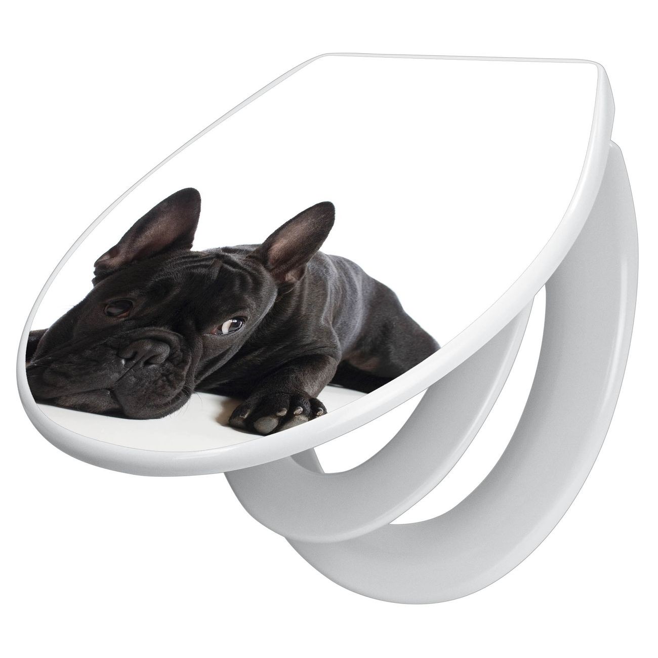 Banjado Premium WC-Sitz mit Absenkautomatik O-Form weiß Soft-Close mit Kindersitz Duroplast antibakteriell leichte Reinigung, mit Motiv Bulldogge
