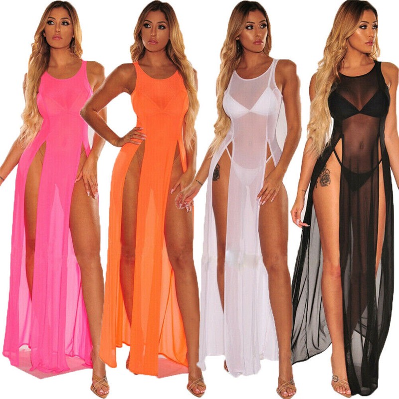 Women's Bikini Swimsuit cover Skirt Beach Wear Mesh Sheer Long Dress Summer Swimsuit Vacation One Apron Shawl