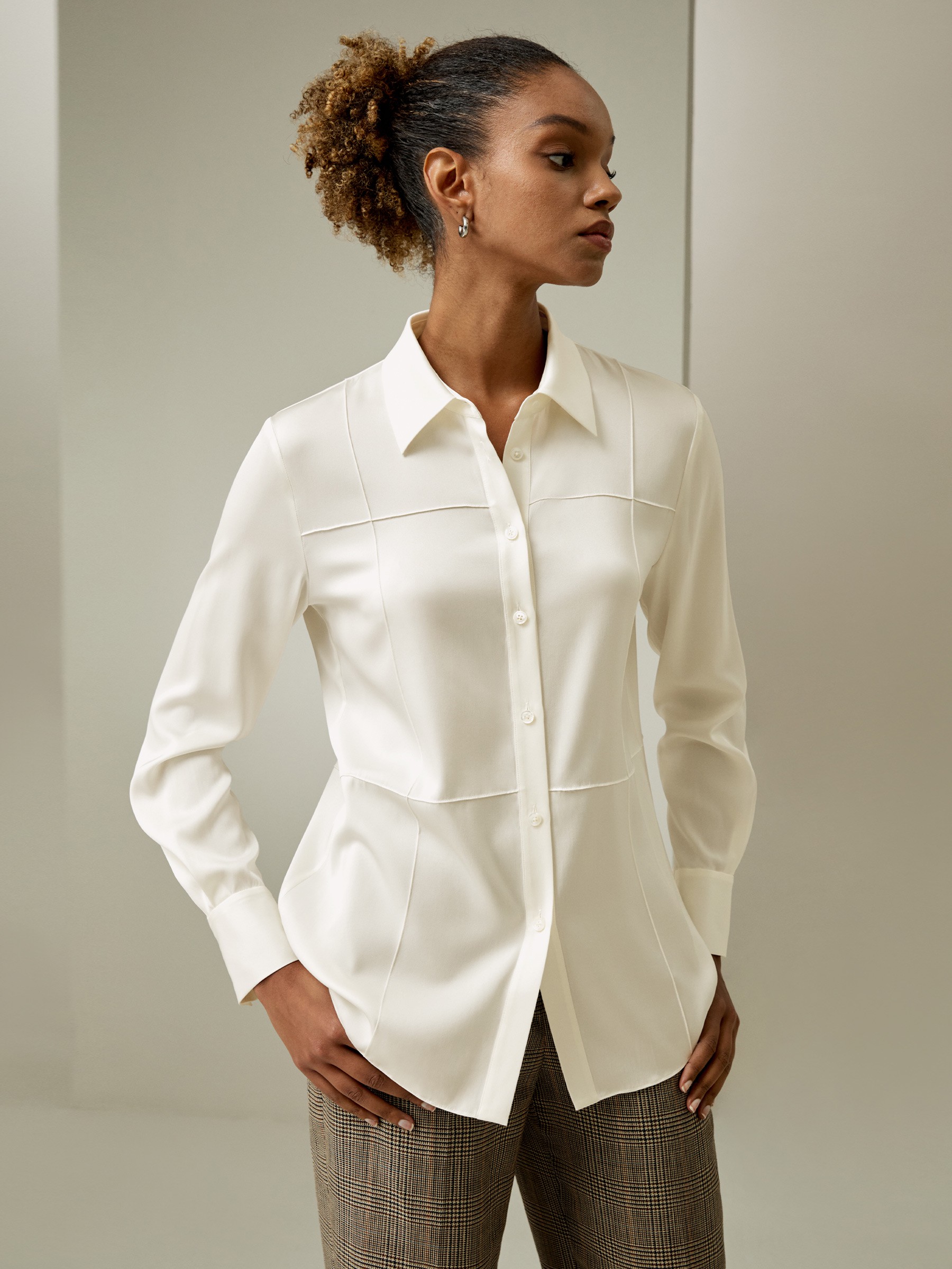 LILYSILK Bluse Seide Damen Papyrusweiß DE Zugeknöpft Für Formelle Kleidung 3-D-Biesendesign XL