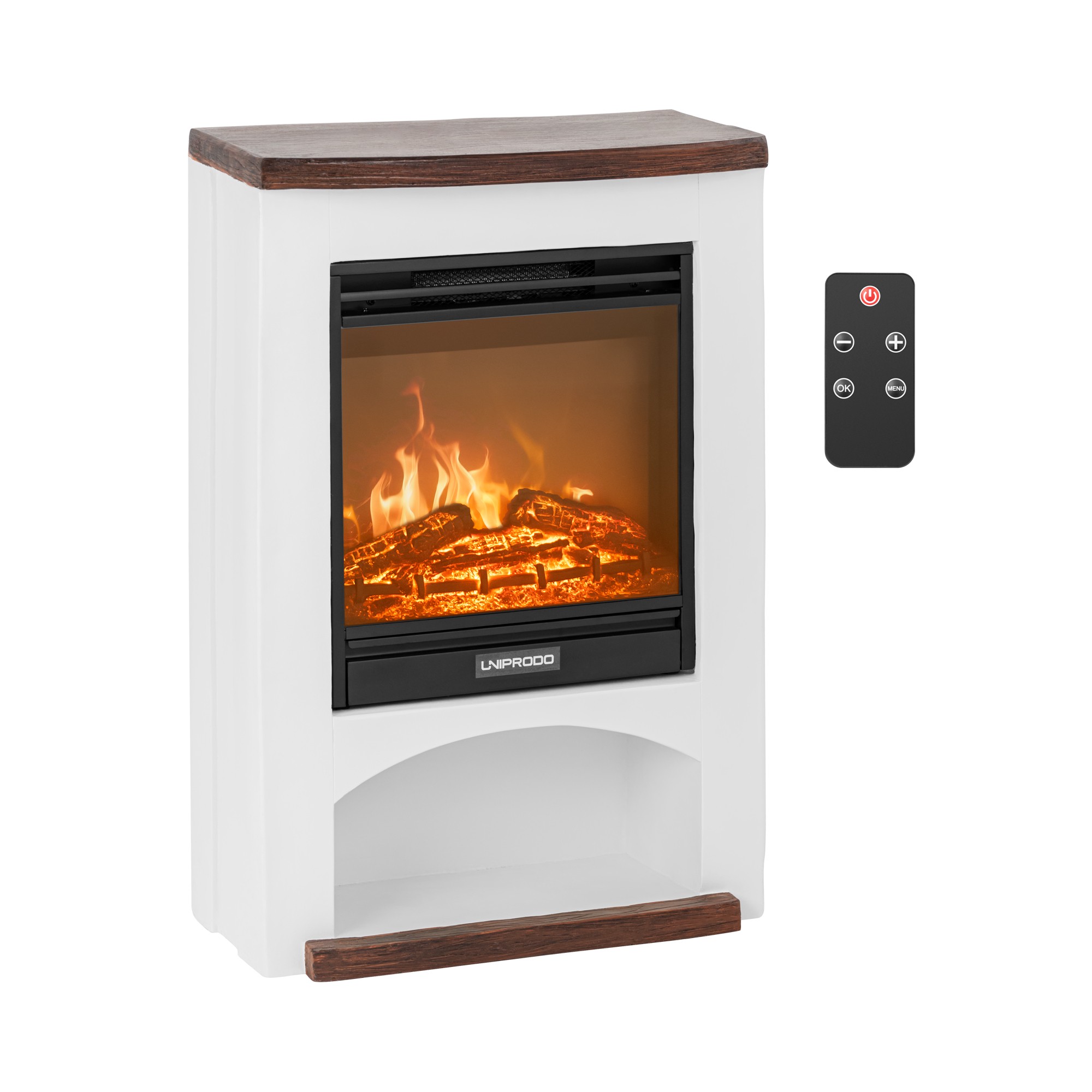 Uniprodo Elektrokamin - mit Heizfunktion - 1,8 kW - 2 Leistungsstufen - mediterranes Design