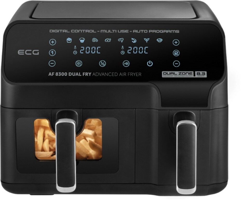 ECG AF 8300 Doppel 8,3 l Eigenständig 2700 W Heißluftfritteuse Schwarz