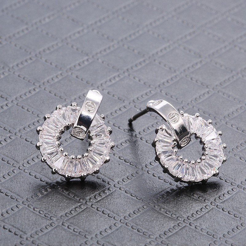 Trendy ring copper micro inlaid Zircon Earrings