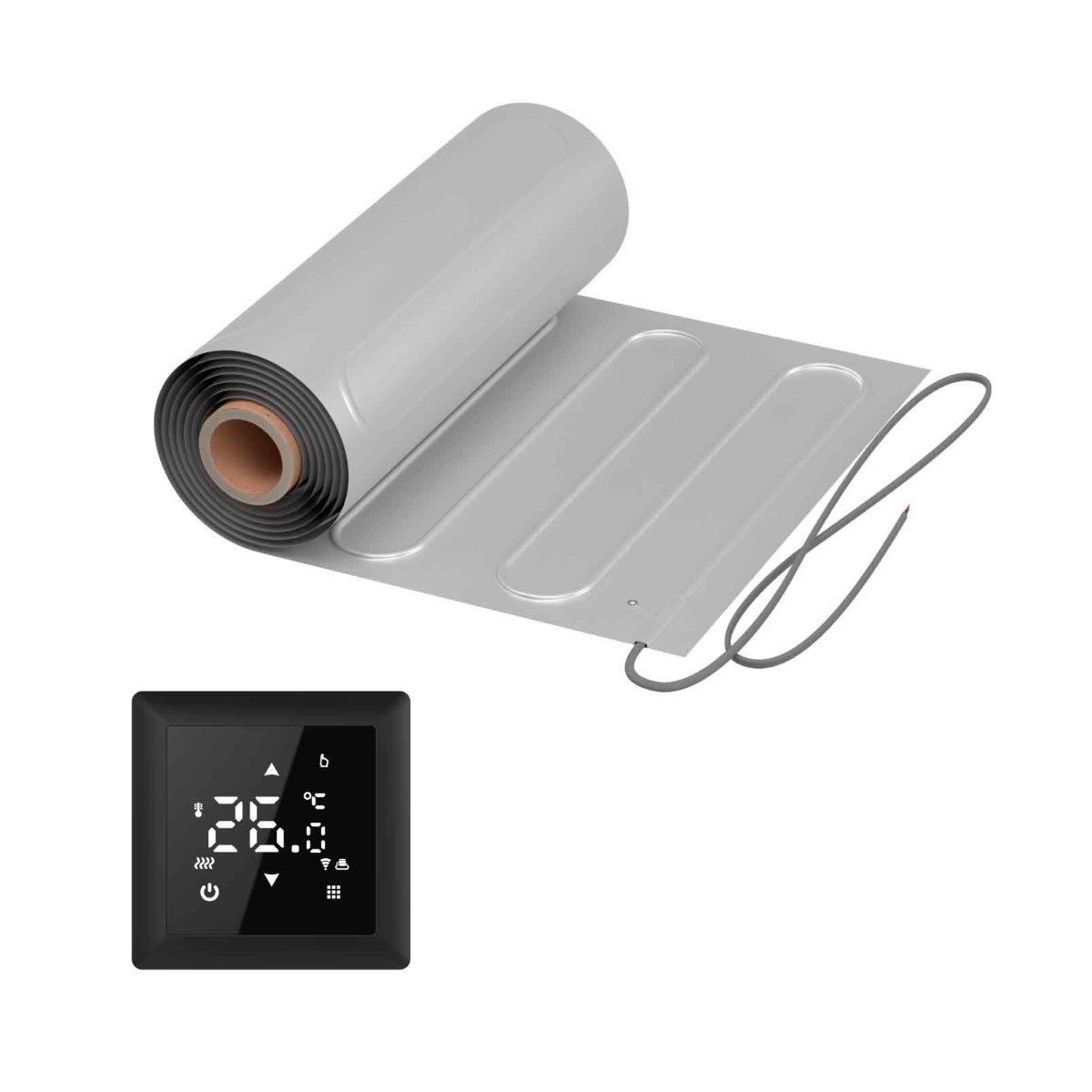 Elektrische Fußbodenheizung: Zweiader-Heizmatte mit Aluminiumfolie WARMON ALU 150 W/m² mit Thermostat ТS 100 Touch schwarz - 15 m²