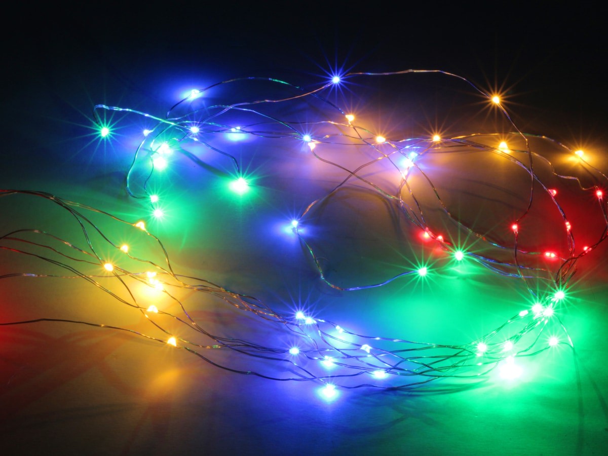 LED-Lichterkette Vorhang, Silberdraht, 64 LEDs, bunt, 230V~, Innen/Außen