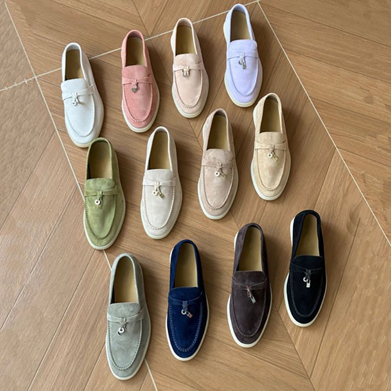 Designer Shoes Summer Walk Charms Suede Loafer Leather Tassel Women Slippers Flat Shoes Brand MAN Loafers Slip On Women Metal Lock Decorate Mules