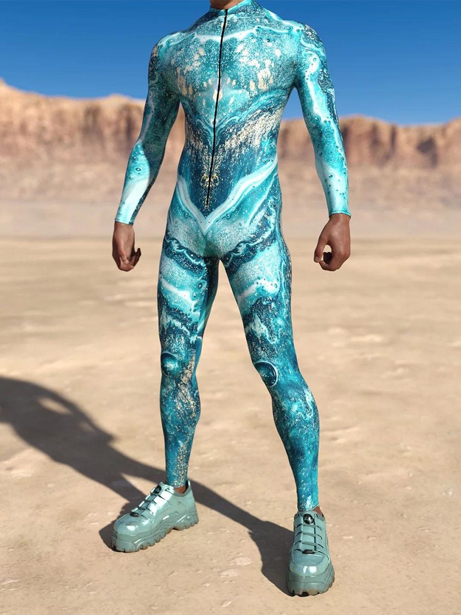 Bedruckter Zentai Halloween Männer Frauen CyberPunk Muscle Overall 3D Farbige Zeichnung Cosplay Bodysuit Steampunk Kostüm Halloween Party Zeigt Zentai Anzug