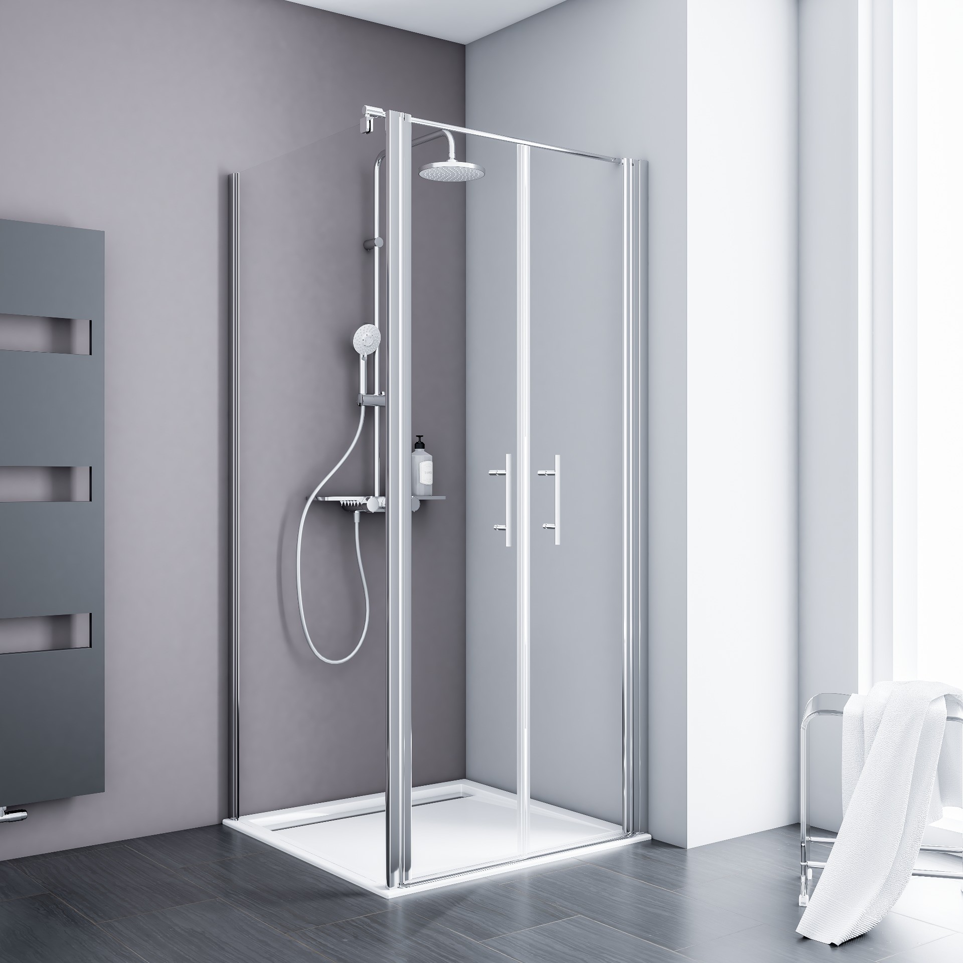 ExpressPlus Alexa Style 2.0 Duschkabine Pendeltür, alu-natur, Klarglas, 90x90x192cm