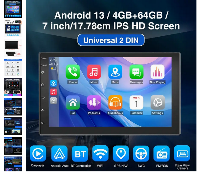 Wireless Carplay Android Auto Display mit 2.5K Dashcam Auto Vorne Hinten 10.26 Zoll Touchscreen Carplay Display Tragbarer Driveplay mit Rück