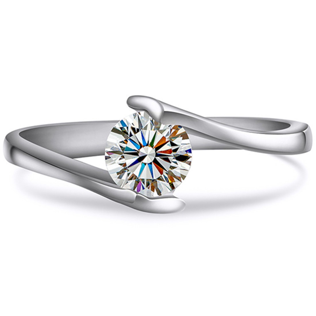 Sterling 925 Silver 0.5CT NSCD Simulated Diamond Solitaire Round Ring Women Engagement Jewelry 18K White Gold Plated