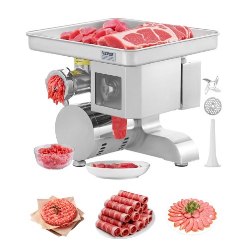 VEVOR 5 kg/Min elektrischer Fleischwolf Wurstfüller mit Klinge & Mahlplatte, Wurstmaschine gewerblicher Fleischwolf aus Edelstahl zum Schneiden, Zerkleinern und Würfeln, Restaurant-Metzger