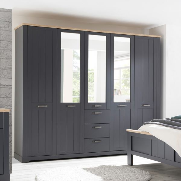 Drehtüren-Kleiderschrank Doriga mit Spiegel und Schubladen 270x225cm