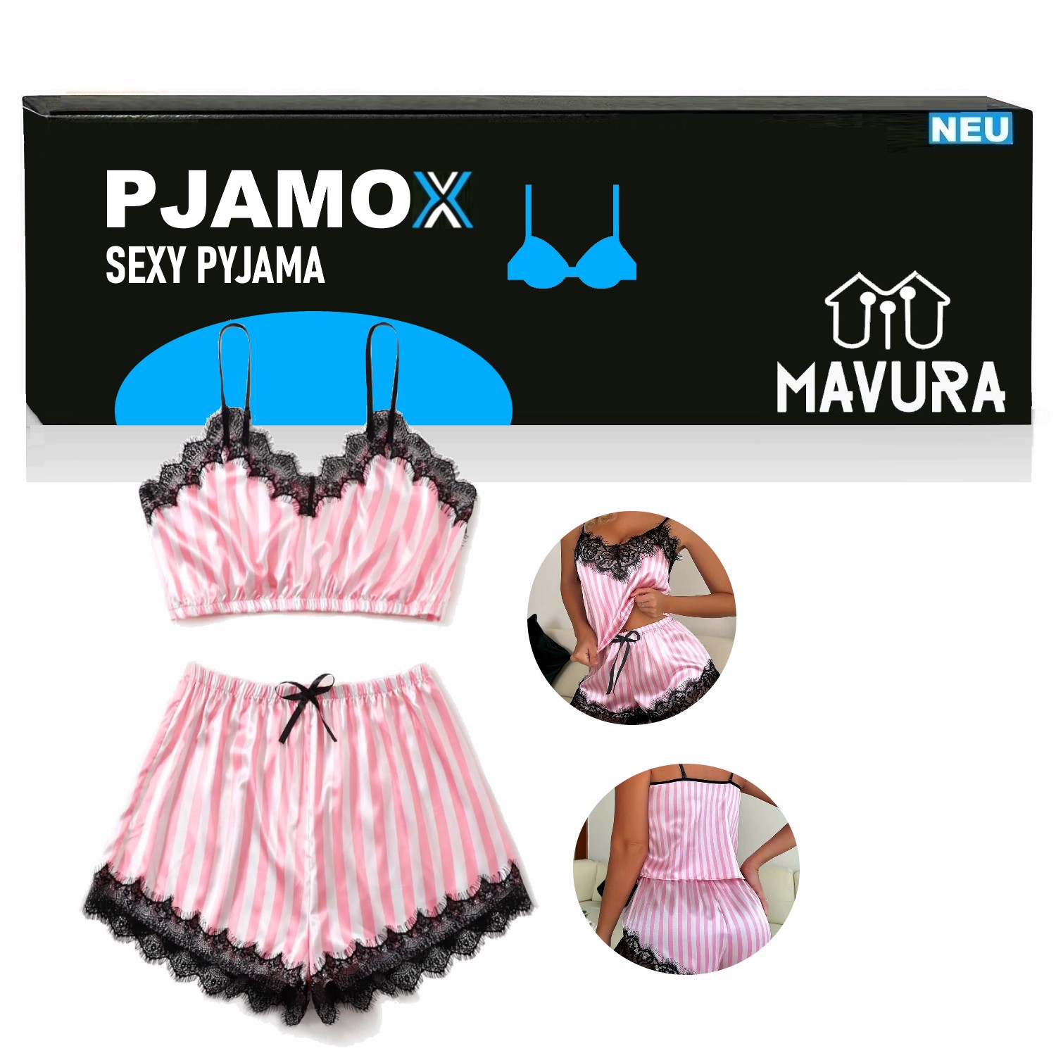 PJAMOX Pyjama Set Damen Nachtwäsche Sexy Schlafanzug Rosa Nachthemd Hösschen