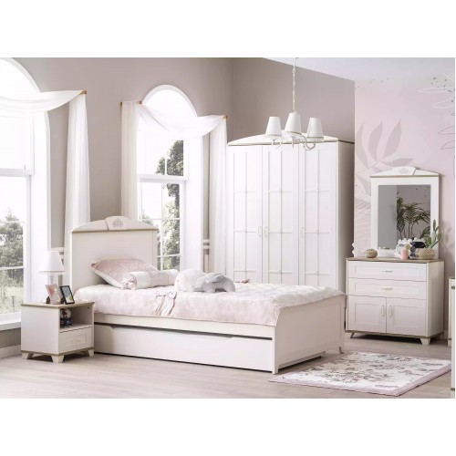 Kinderbett Funktionsbett Holzbett Ausziehbares Bett Weiß Set 5tlg Neu