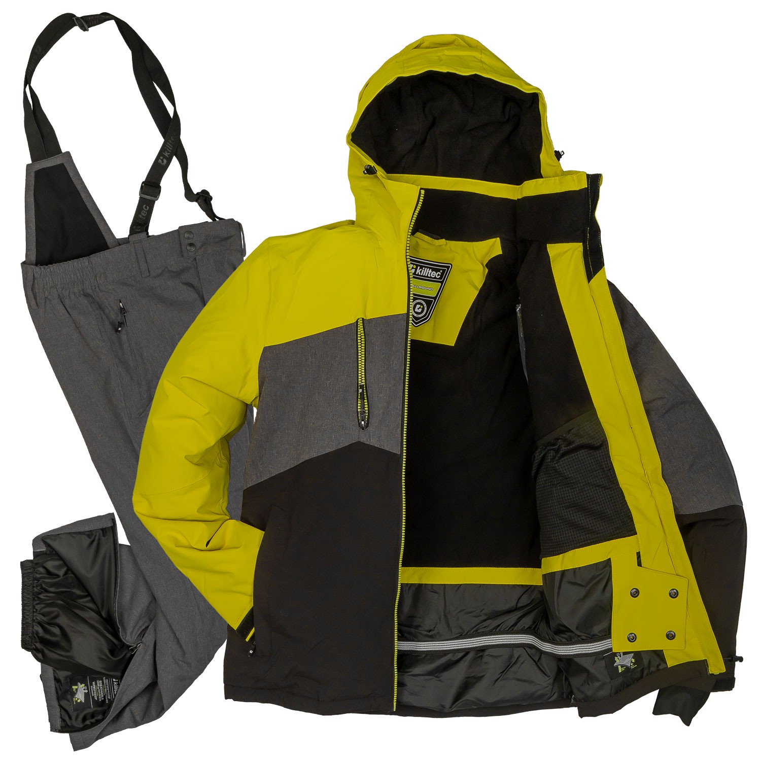 Skianzug 2 teiler Herren Größe 48 von killtec - doppelt verschweißte Nähte 10.000 mm wasserfest Stretch Skihose grau - Skijacke gelb