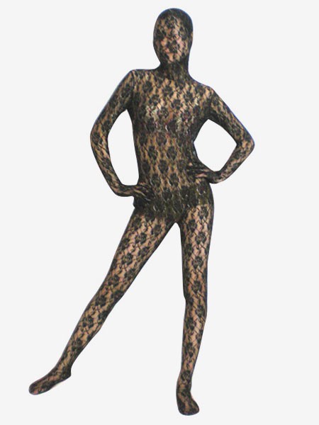 Bedruckter Zentai Faschingskostüm Bodysuit aus Samt mit Jacquardmustern in Schwarz