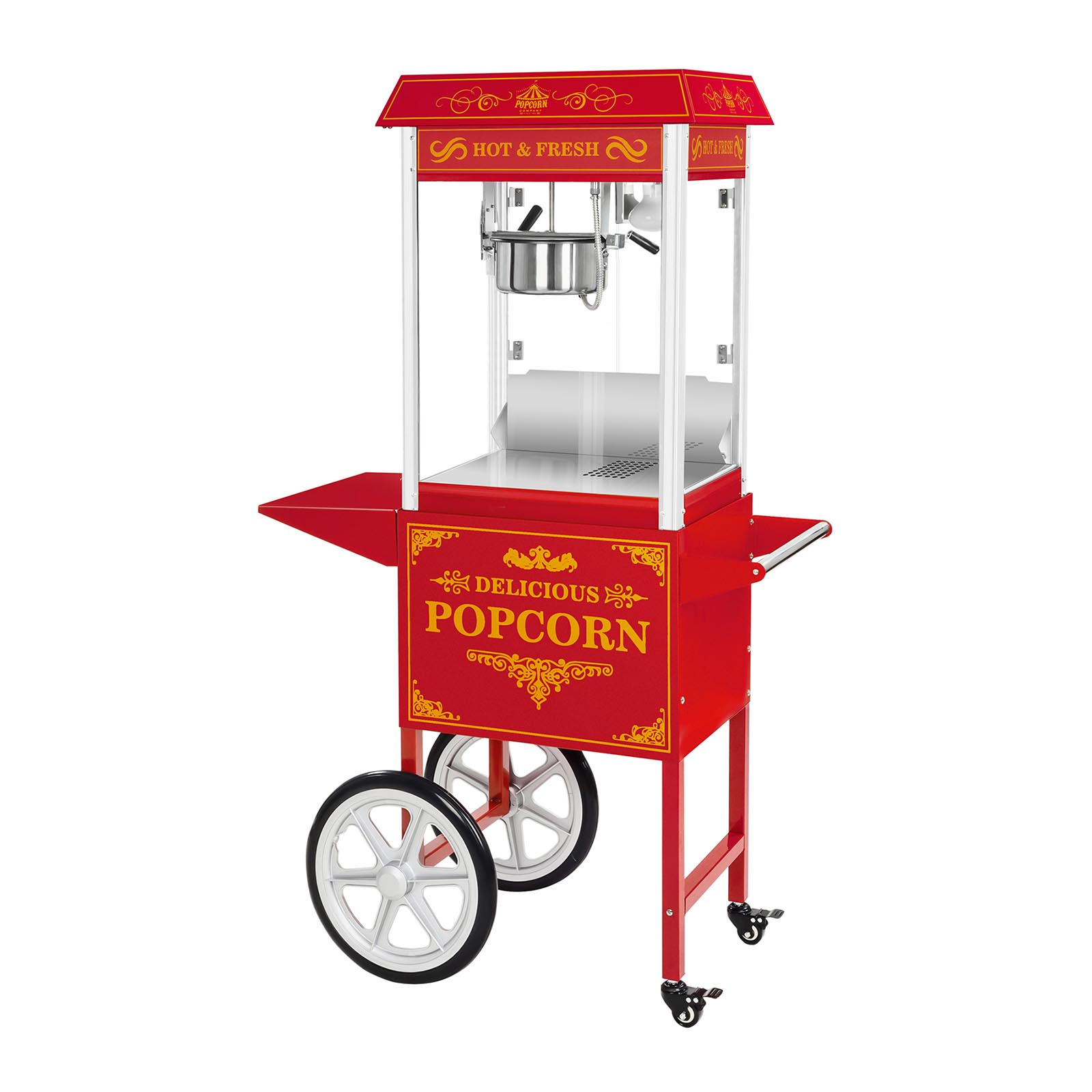 Popcornmaschine mit Wagen - 1500 W - 5 kg/h - Retro-Design - rot - Royal Catering
