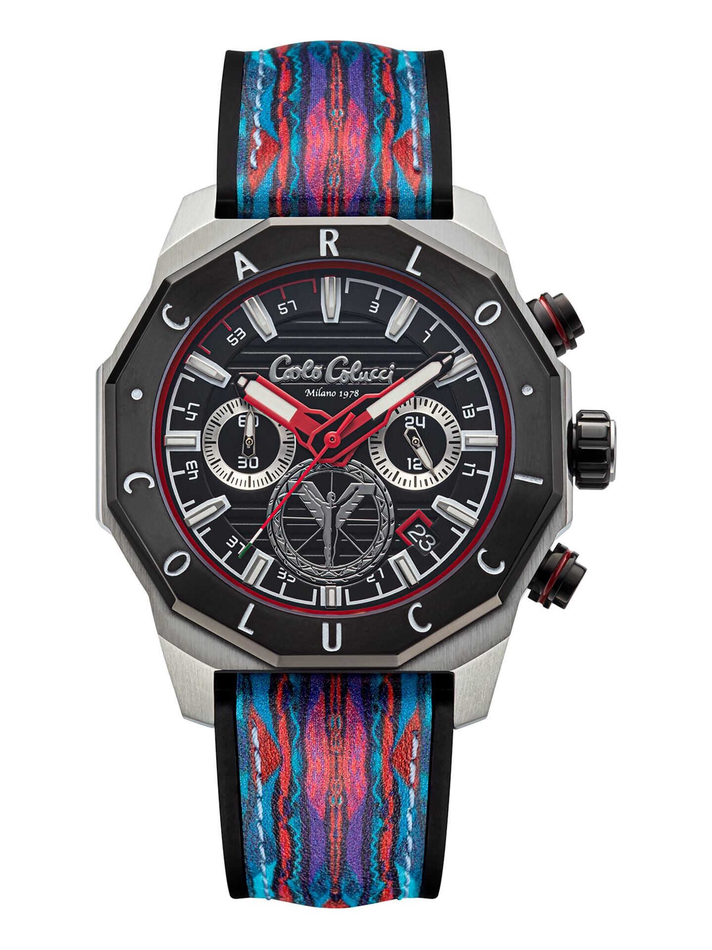 Carlo Colucci Runde Edelstahluhr mit Silikonarmband - Mehrfarbig