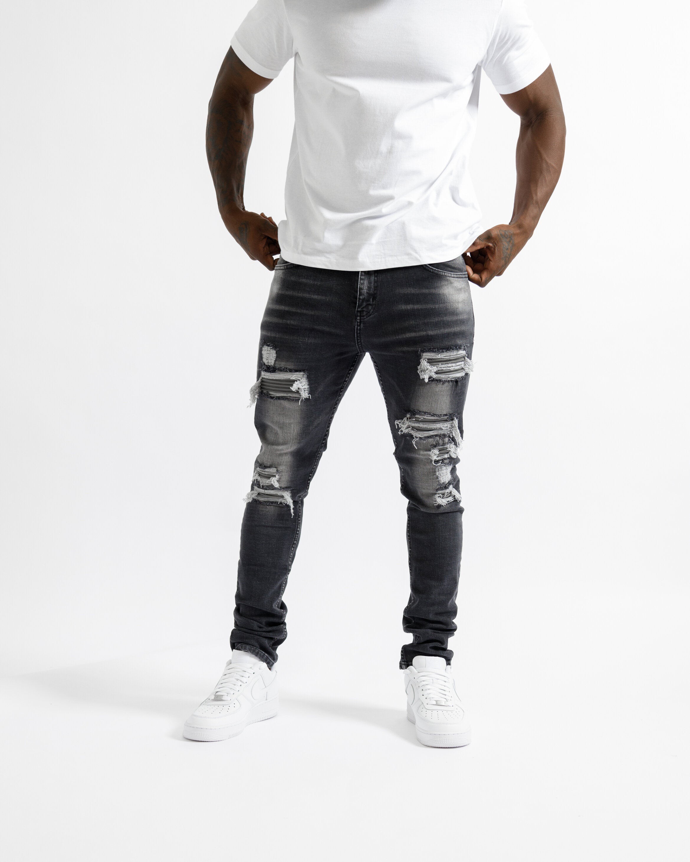 Magiri Nanterre Distressed Ripped Jeans in Grey - Grey / 28W
