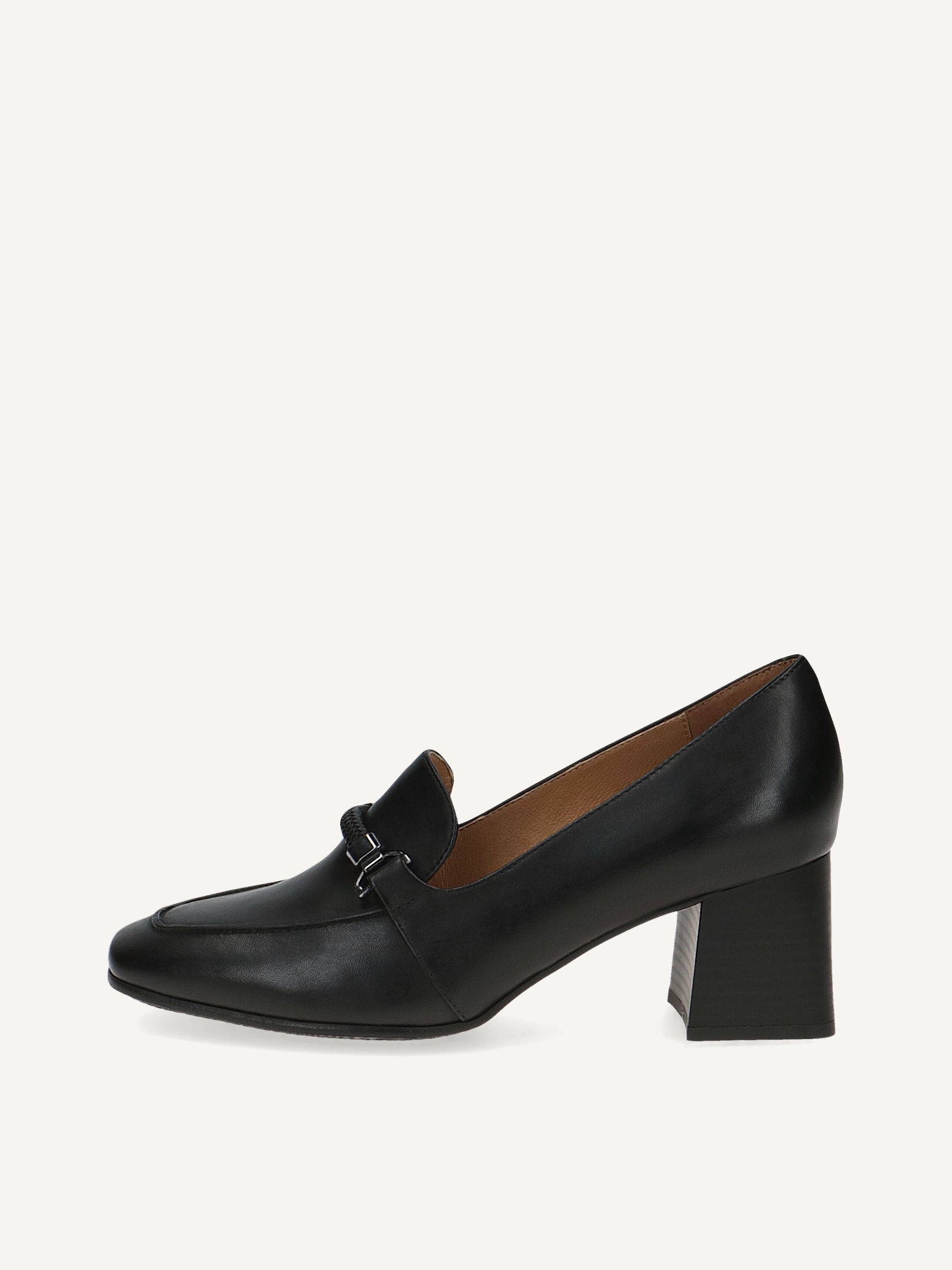 CAPRICE Slipper, schwarz, aus Leder mit Trapezabsatz, Gr. 40