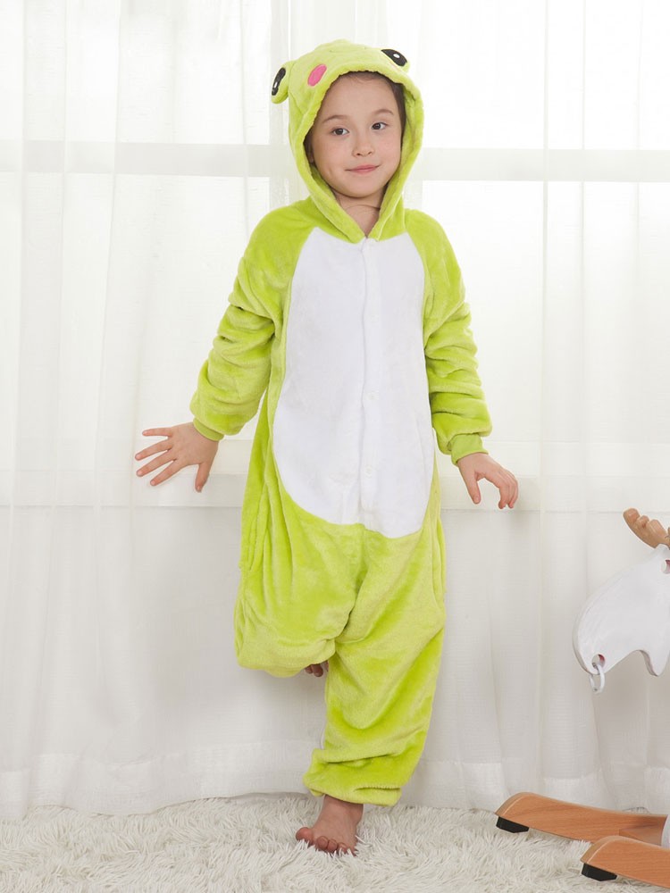 Faschingskostüm Kigurumi Pyjama mit Gelbgrün Flanell Frosch Flanell Unisex Overall