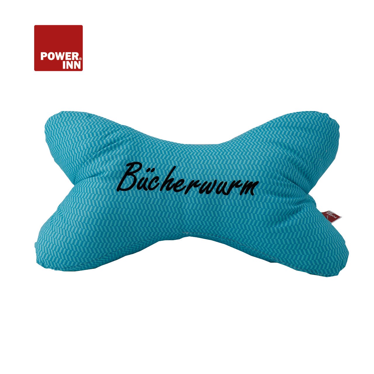POWER INN Leseknochen | Bestickt | Türkis Bücherwurm | Nackenkissen | Reisekissen