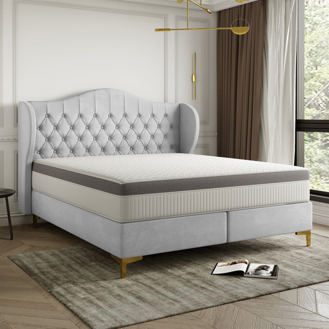 Polsterbett Doppelbett PELAGIO Stoff Whisper Hellgrau 140x200cm inkl. Matratze