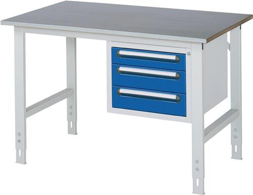 Arbeitstisch B1000xT800xH760-1080mm, Arbeitsplatte Stahlblech Gestell lichtgrau