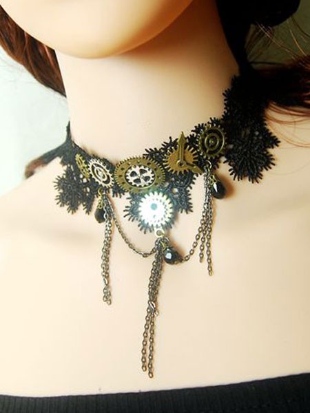 Steampunk Lolita Choker Spitze Metall Details Bronze Lolita Halskette