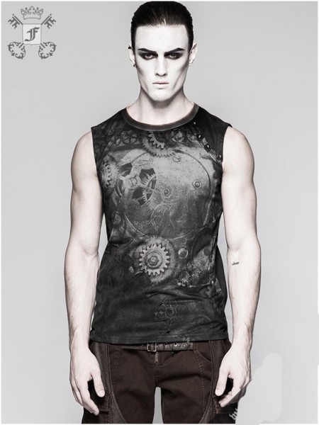 Ärmelloses Shirt mit Zahnrad-Print