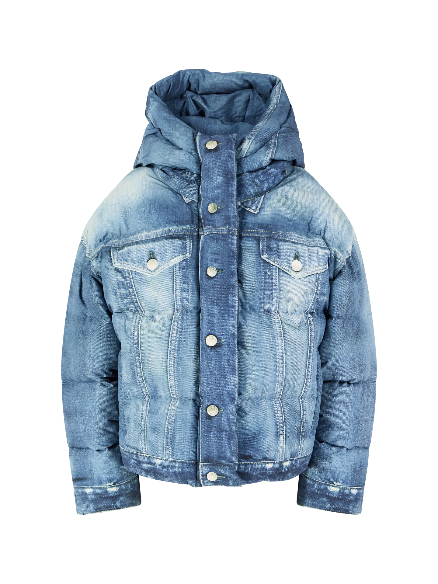 Daunenjacke mit Trompe-l’oeil-Print Blau