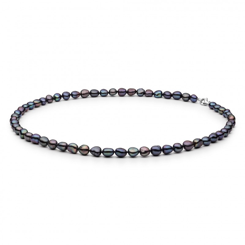 Gaura Pearls Perlenkette - schwarz, barock, 7 mm, 45 cm, 925 Silber