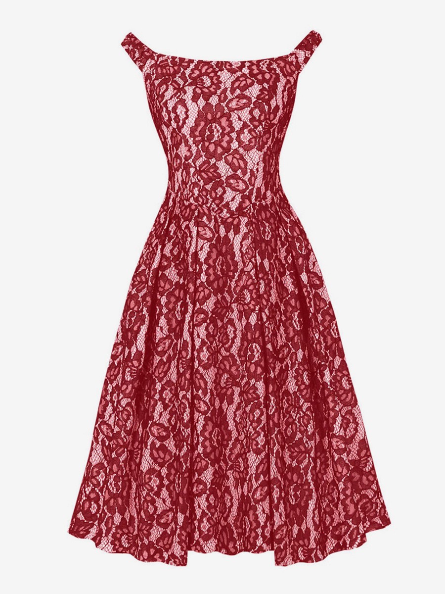 A-Linien-Spitzenkleid Vintage-inspiriertes Midikleid für Frauen 2025