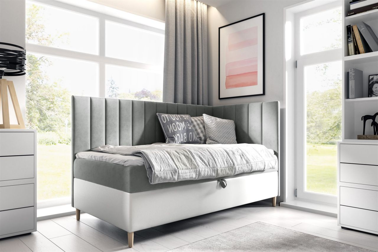 Boxspringbett Gästebett Kinderbett HELVI Nr.3 80x200cm Weiss-Grau Seite Rechts