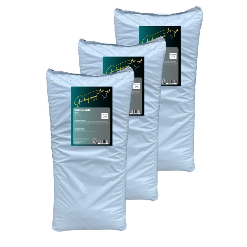 3 Säcke a 20ltr Samenshop24® Blumenerde in echter Gärtnerqualität mit hohem Weißtorfanteil, Ton+Dünger, Profi-Erde