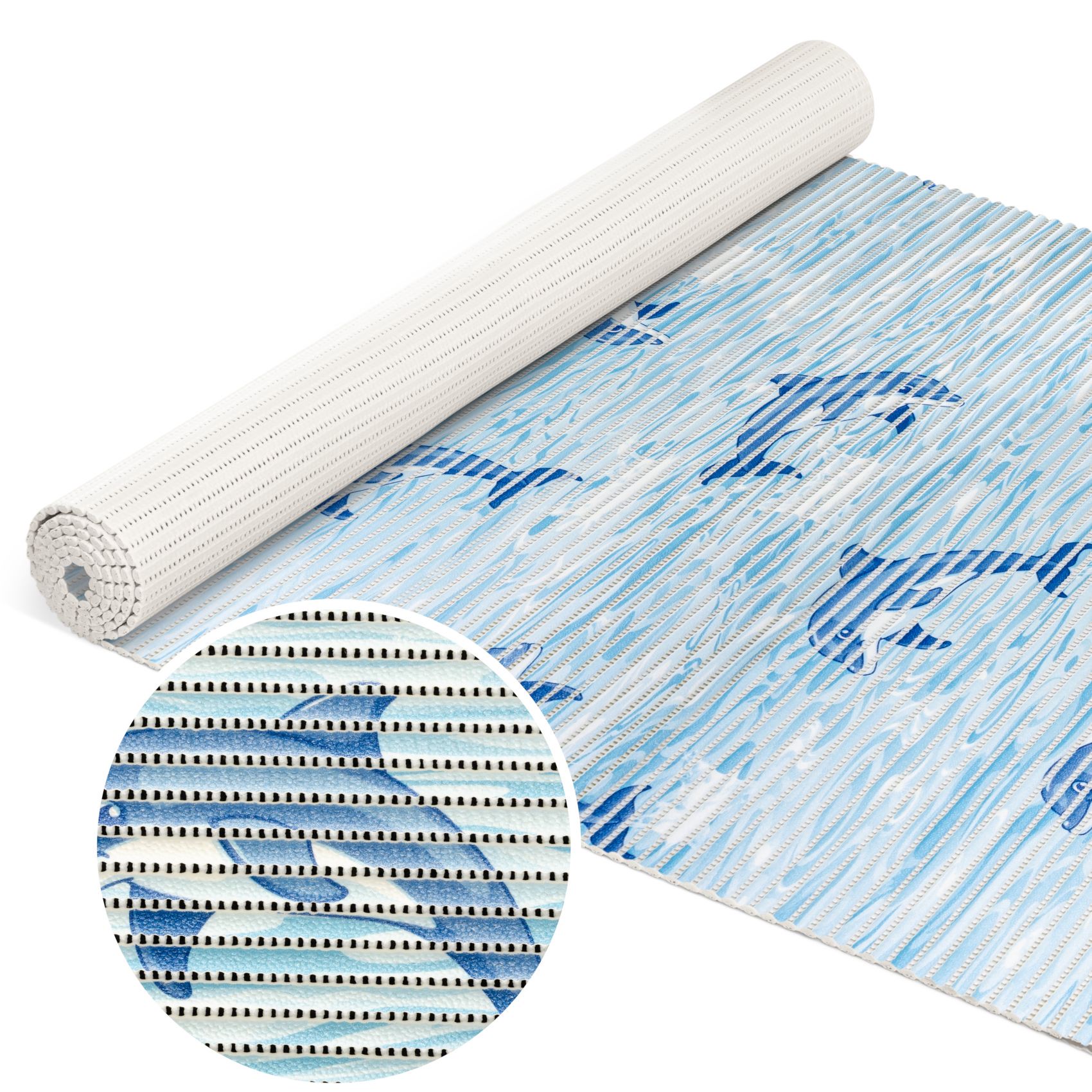 Weichschaummatte Badematte Delfine Maritim Blau Breite 80cm Meterware 100x80cm