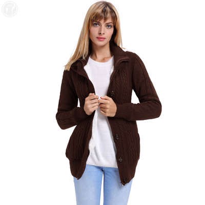 Femmes Coloration solide Cardigan Fashion Bouton Bouton Fermeture à glissière Poche en tricot de poche Casual Casual Capuche Jacket à manches lon