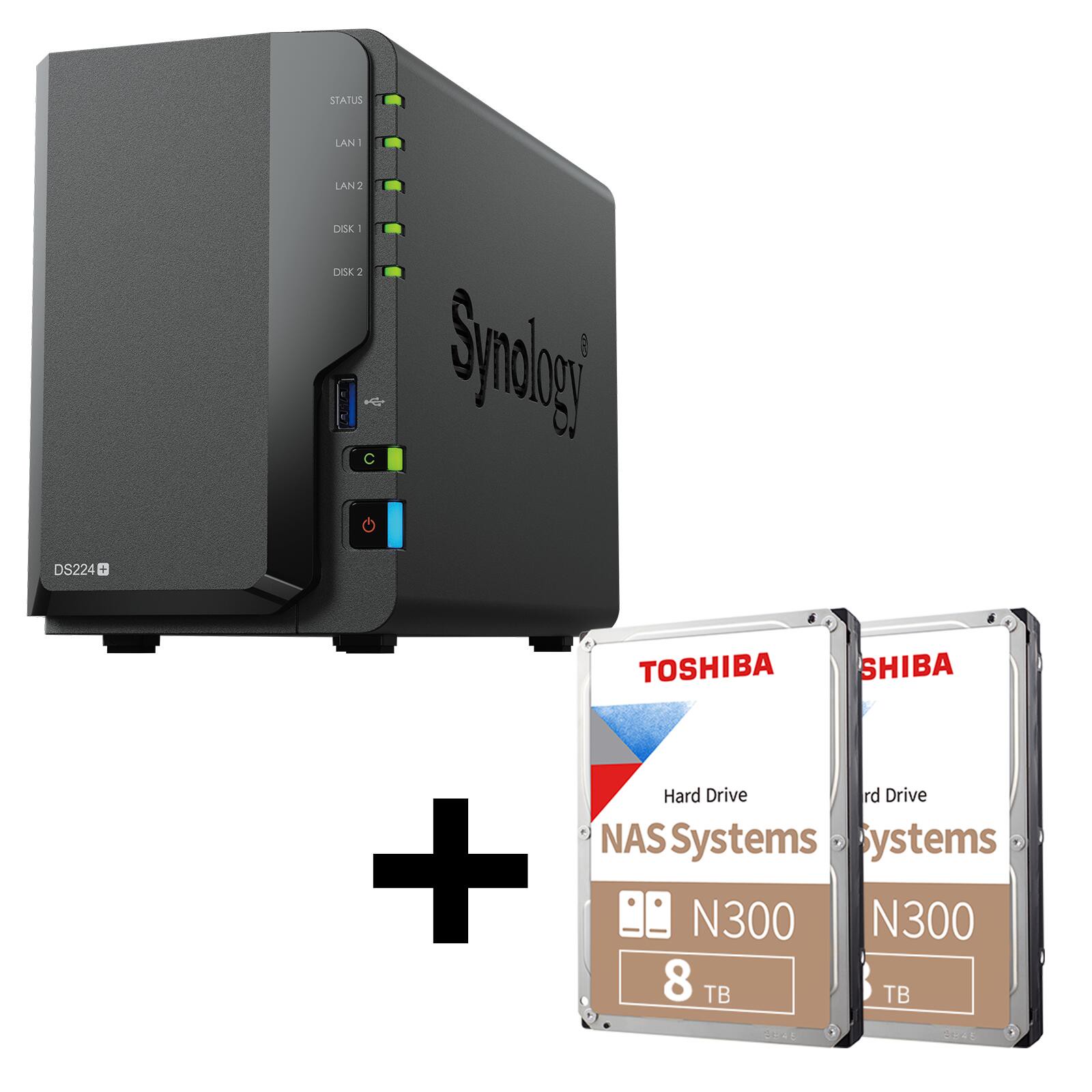 Synology DiskStation DS224+ 2 Einschübe NAS-Server Leergehäuse + 2x Toshiba N300 SATA 3.5