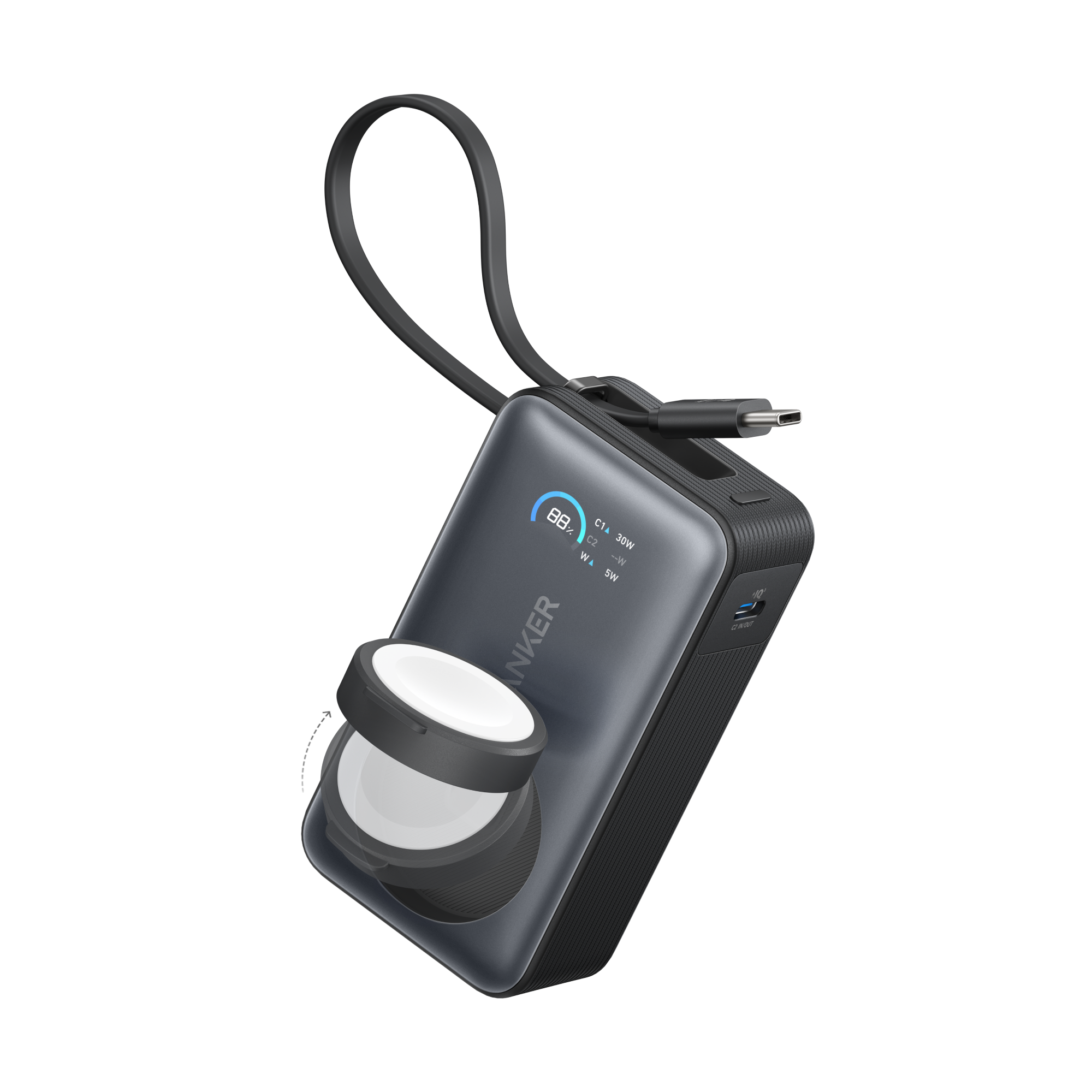 Anker MagGo Powerbank (10.000mAh, 35W, für Apple Watch) Black Stone