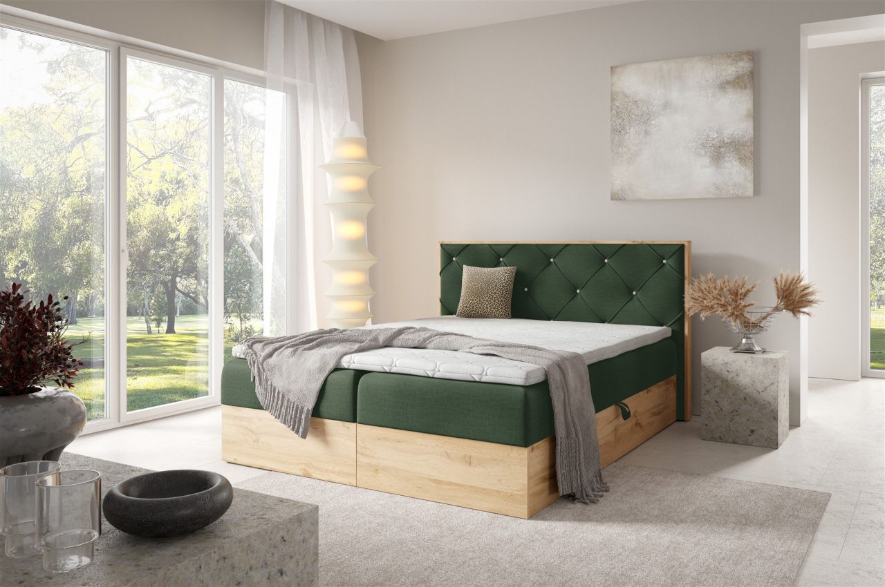 Boxspringbett Schlafzimmerbett HELIOS PREMIUM 120x220cm in Stoff Rouge Dunkel...
