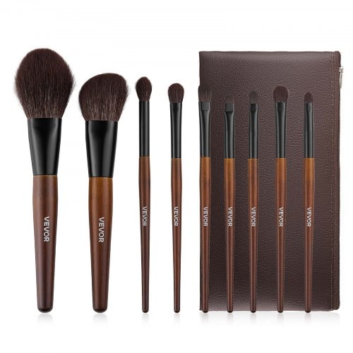 VEVOR Pinselset Makeup, 9-teilig, professionelles Schminkpinsel Set für Grundierung, Lidschatten, mit synthetischen Borsten, weicher Naturwolle, ergonomischem Holzgriff, Reise-Aufbewahrungstasche
