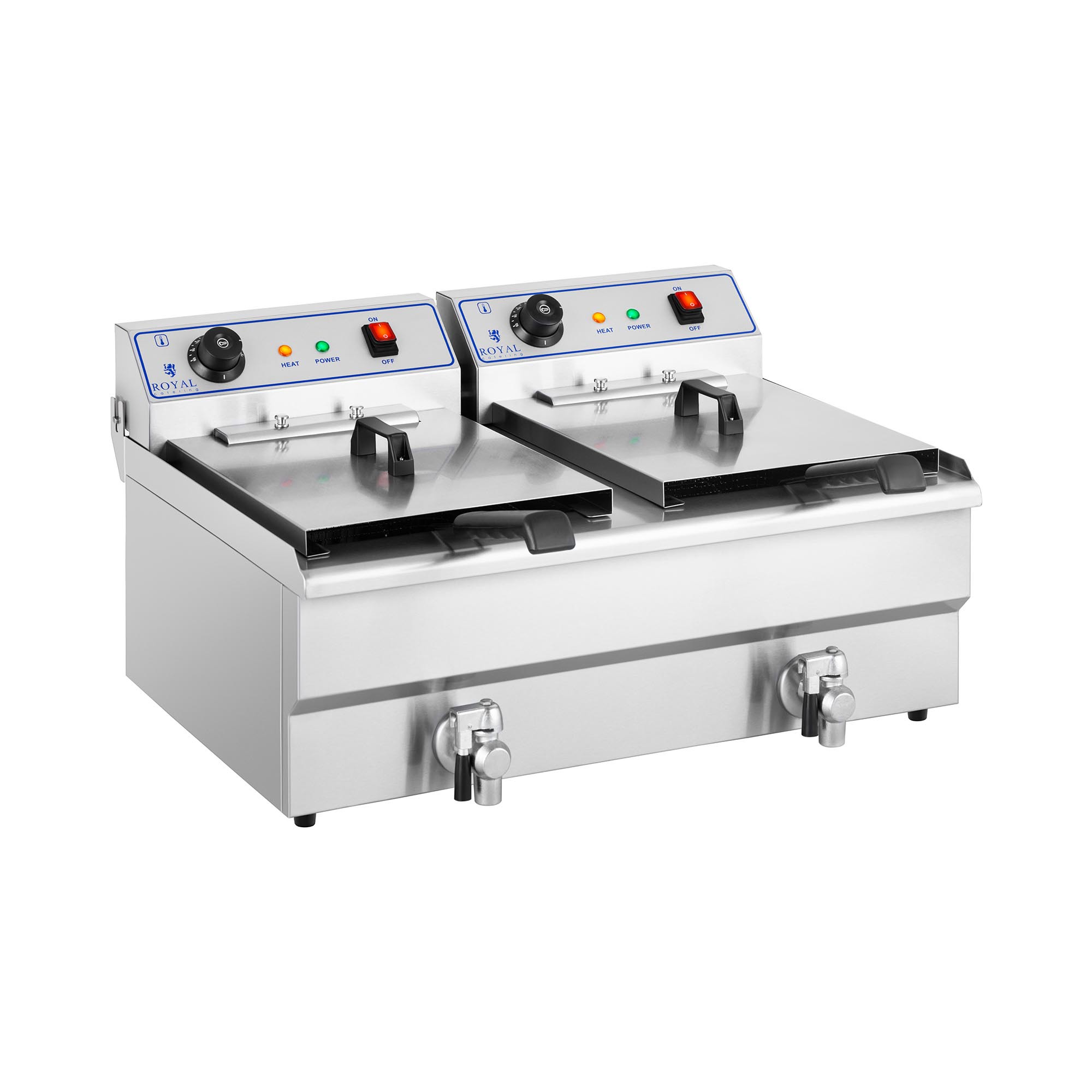 Elektro-Doppel-Fritteuse - 2 x 16 L - 12 000 W - 400 V - Ablasshahn - Royal Catering