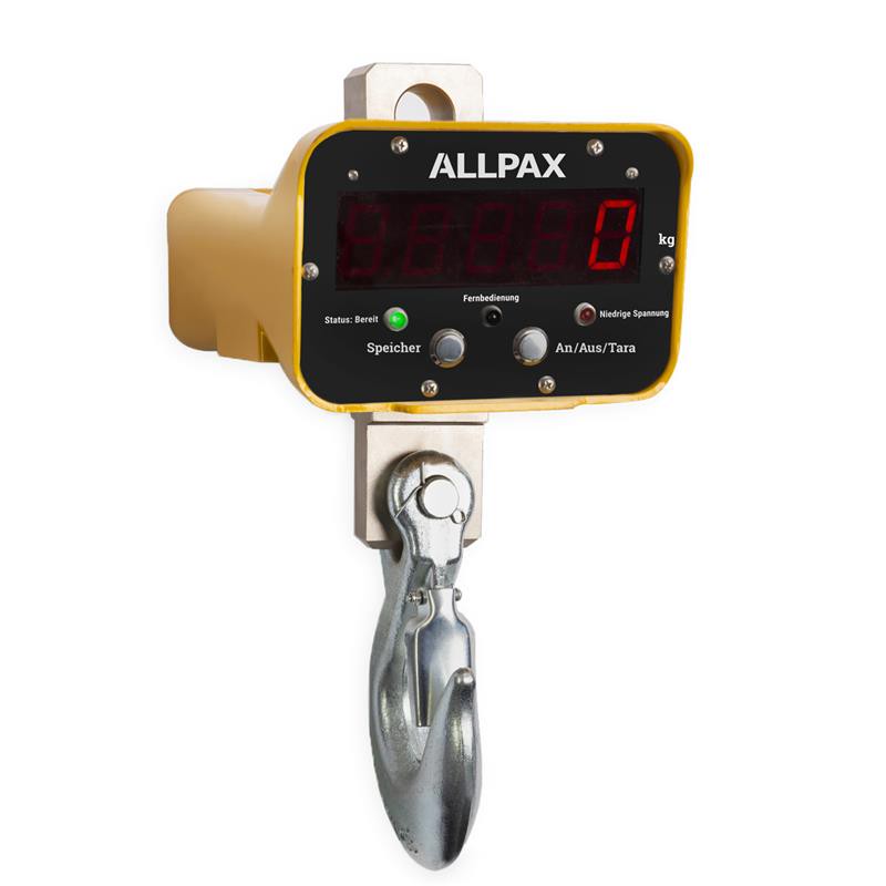 ALLPAX Kranwaage 1000 kg / 0,5 kg digital mit Fernbedienung 51,3 x 31,5 x 26 cm – Profi Kranwaage 1t Hängewaage Waage für Kranhaken