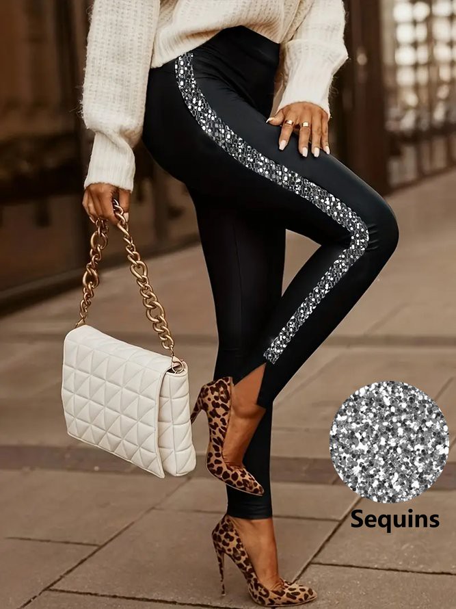 Damen Lässig Unifarben Alle Jahreszeiten Glitzernd Normal Täglich Lang Legging Regelmäßig Leggings