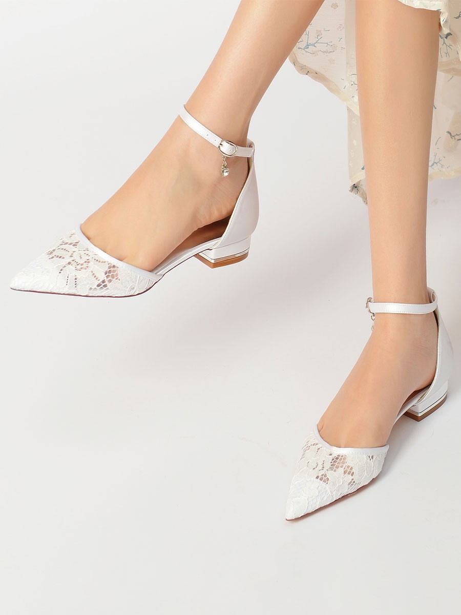 Chaussures de Mariage Plate Femme avec Bout Pointu en Paillette Unicolore